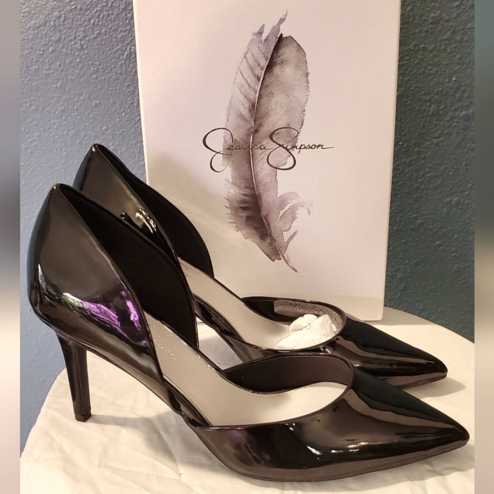 Jessica Simpson pointy toe patent pump black high heels JP-LIFFLEE size 10 M